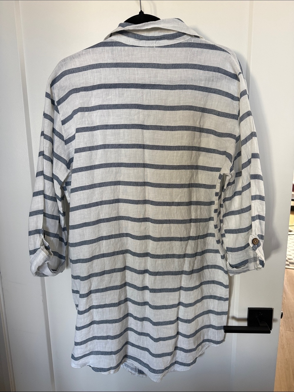 Women's White & Blue 100% linen Striped Button Tunic - Picture 2 of 3
